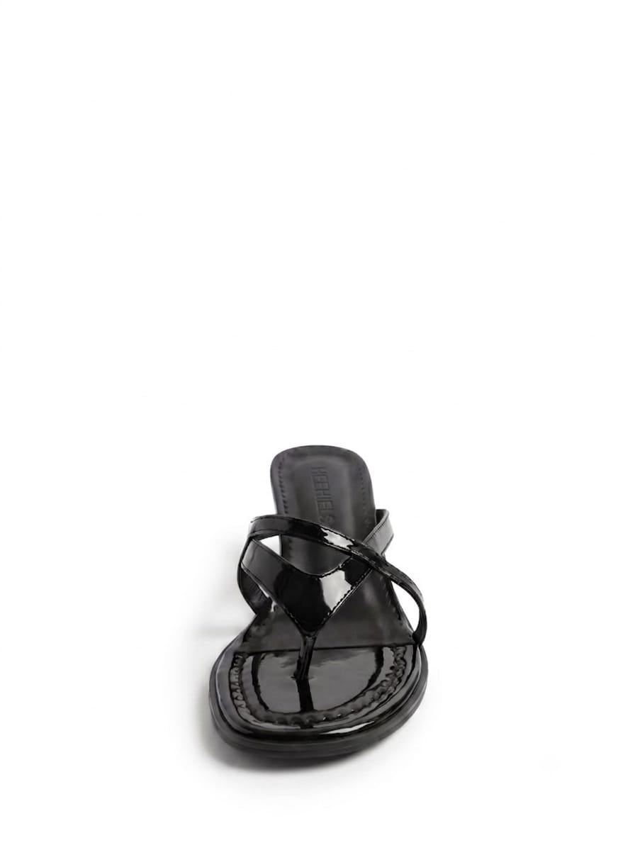 Black kitten heel sandal seen from above